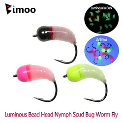 6pcs #8 #10 #12 Luminous Brass Bead Head Fast Sink Nymph Scud Bug Worm Fly Caddis Larvae Insect Baits Trout Ice Fishing Lures