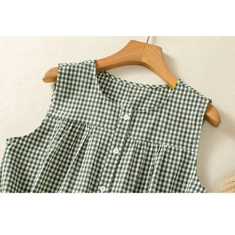 Japońska kamizelka w kratę dla kobiet, letnia odzież wierzchnia, modna koronkowa kamizelka bez rękawów.