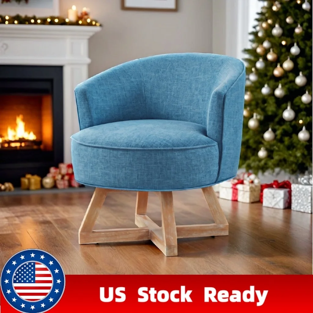 

4 color, 360°freely Swivel Chair with Cross-shaped Wooden Base Lounge Chair Classic Linen Fabric for Living Room Bedroom Office