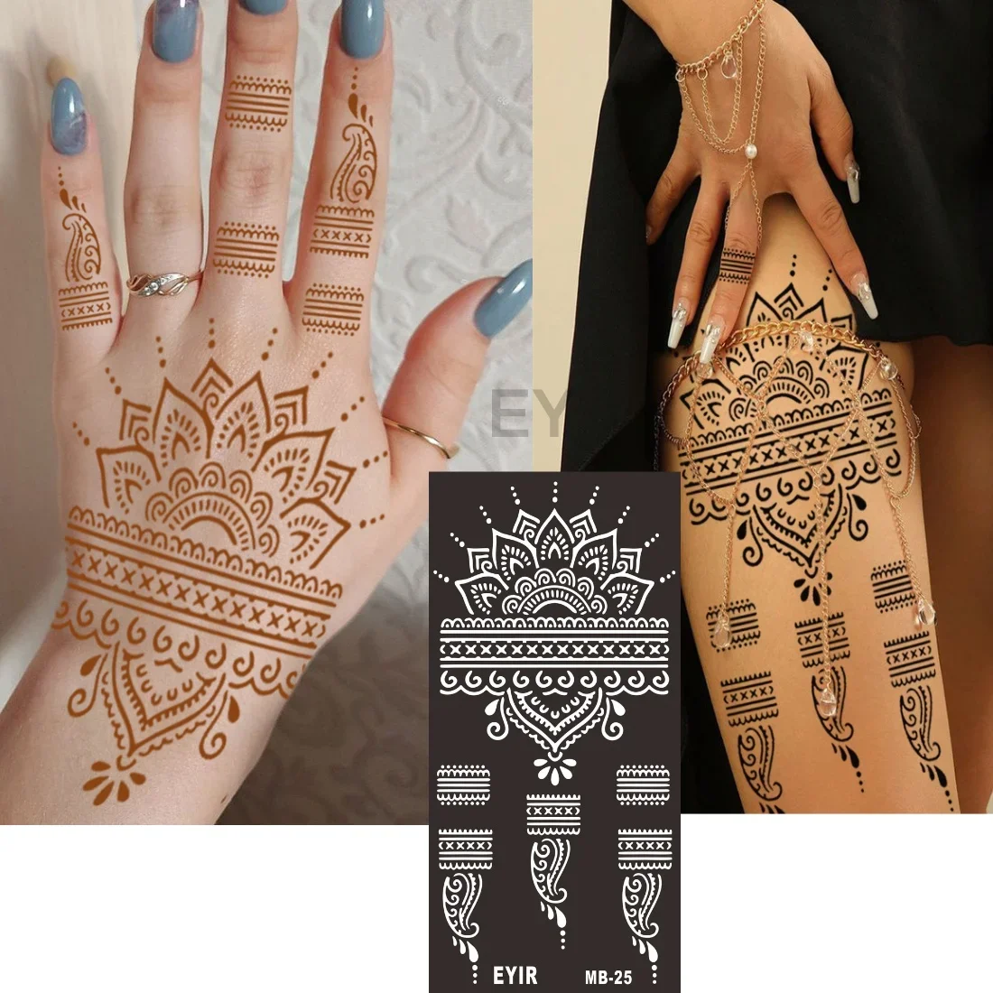 4 Stück Mandala Blumen Tattoo-Schablonen Wiederverwendbare Tattoo-Vorlagen DIY Temporäre Körperkunst Hand- und Handgelenk-Design Make-up Party-Dekoration – Detail 3