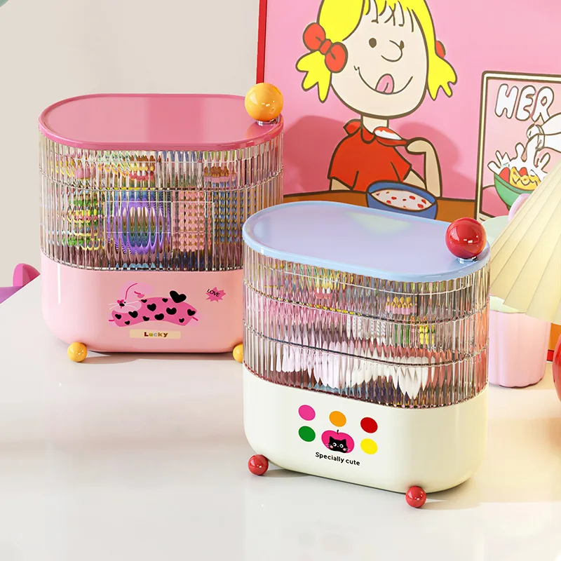 

Dopamine Jewelry Storage Box Rotatable Jewelry Box Large Capacity Desktop Layered Hand Account Hairband Hairpin Finishing Box