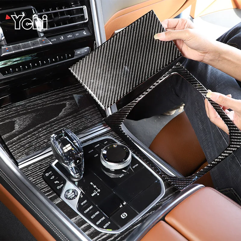 Soft carbon fiber For BMW 8 Series M850i G15 G16 2019-2022 Car Central Control Gear Panel Frame Interior Accessories For LHD