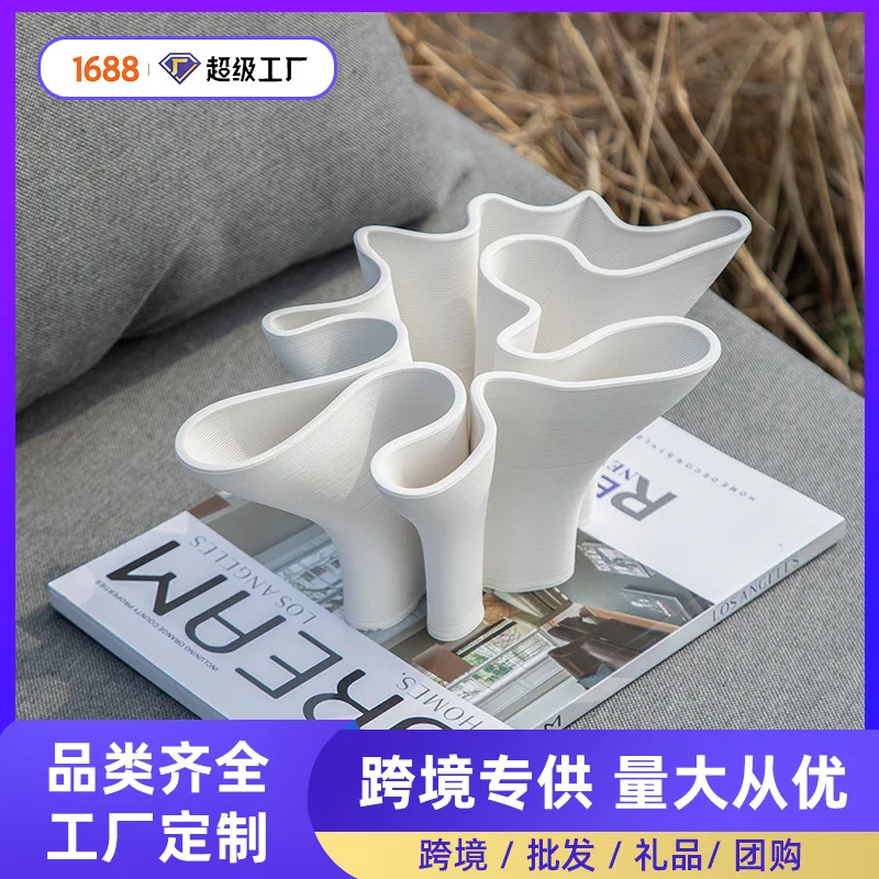 3D printing ceramic vase foreign trade ornament high-end white office decoration