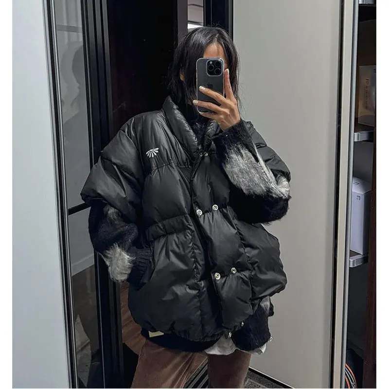 

Chic ort Sve Cotton Jaet Women's Loose down Cotton Coat Small Stand Collar Trendy Brand Design Commute Sle Regular T...