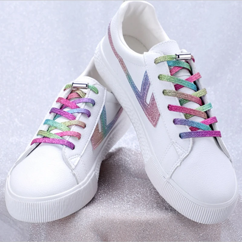 Arcobaleno lacci elastici Sneakers fasce piatte colorate lacci senza cravatte bambini adulti Tennis senza cravatta lacci per scarpe accessori per scarpe