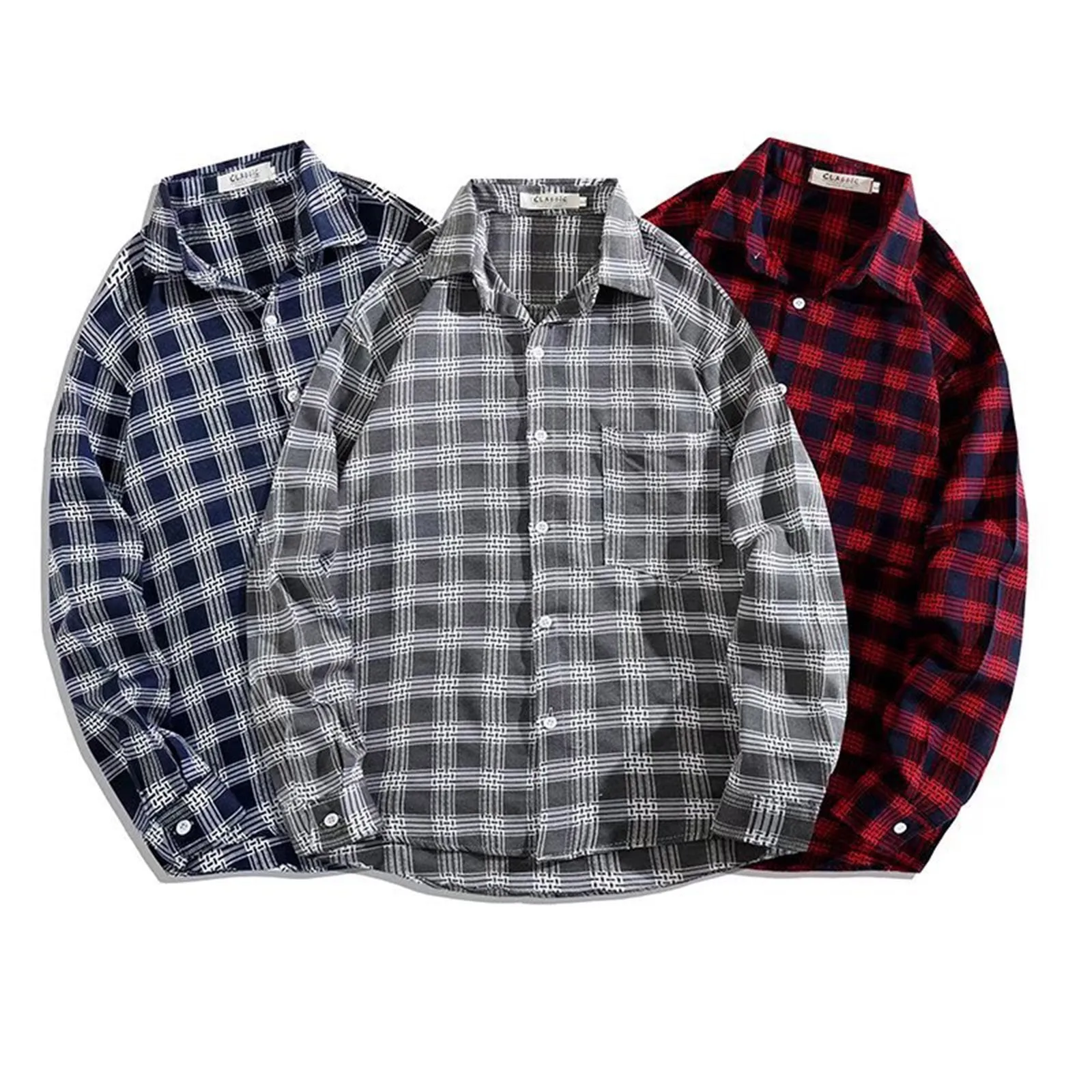 Men Shirt Plaid Flannel Long Sleeve Loose Mens Casual Shirt 2024 Spring Autumn Oversized Business Male Soft Fashion Dress Shirt