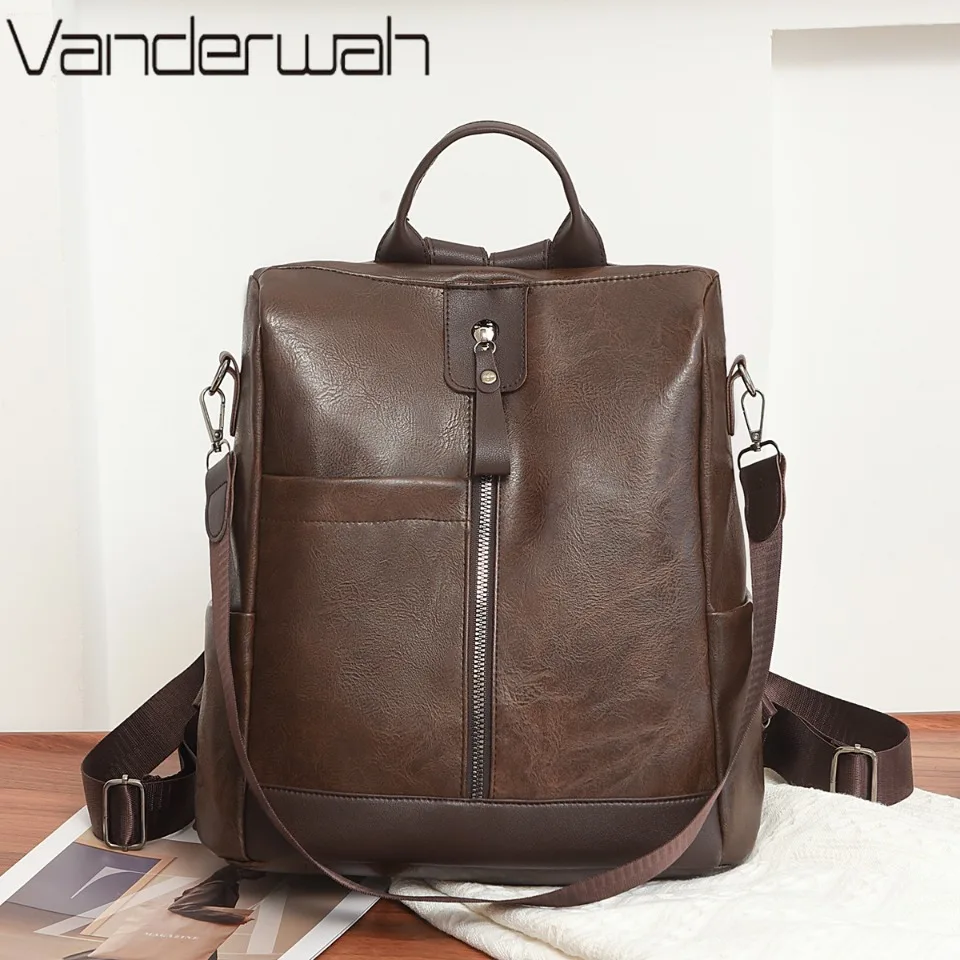 

VANDERWAH Vintage Backpack for Women Multi-functional Shoulder Bag Student School Bag Multi-pocket Rucksack Unique Design Sac