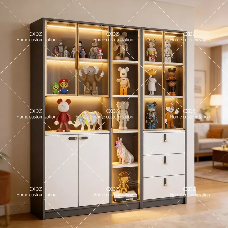 Foshan Factory Floor to Ceiling Bookcase with Glass Door and Built in LED Light Display Study Cabinet Manufacturer Price