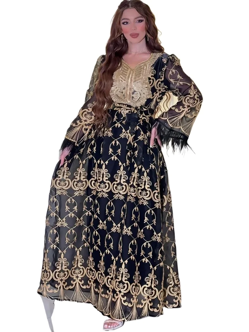 

Eid Party Morocco Abaya Embroidery Muslim Women Long Maxi Dresses Turkey Dubai Saudi Kaftan Islam Femme Caftan Jalabiya Vestidos