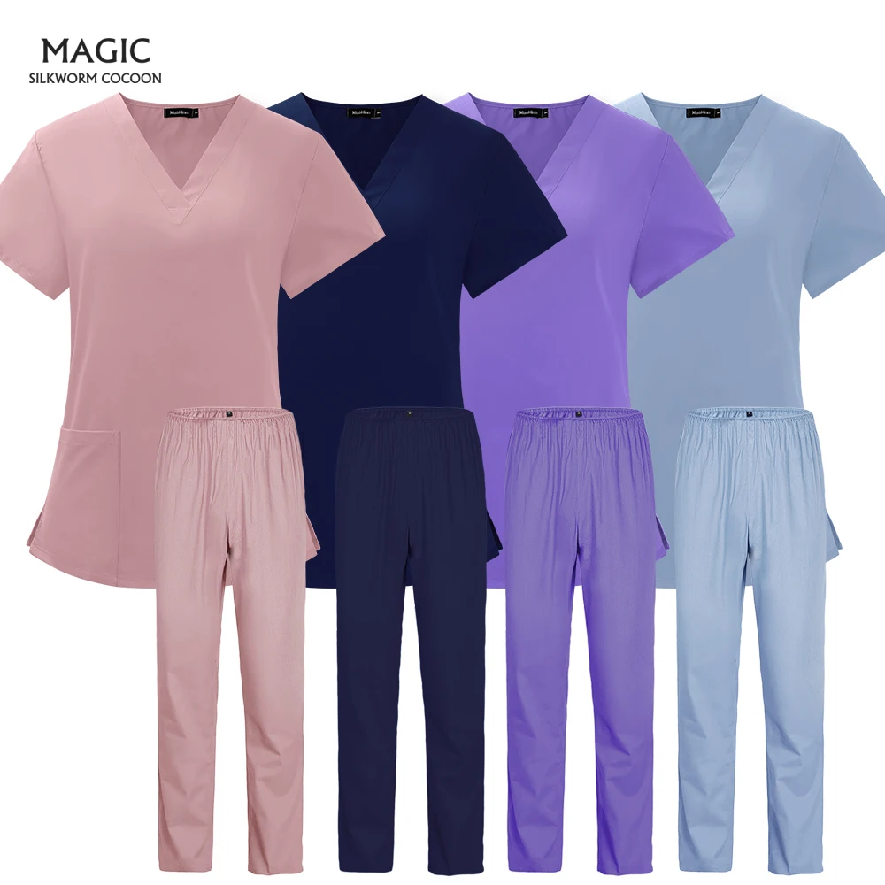 Conjunto de uniformes de Spa Unisex para el cuidado de mascotas, ropa de trabajo con cuello en V, trajes médicos, Tops y pantalones de alta calidad