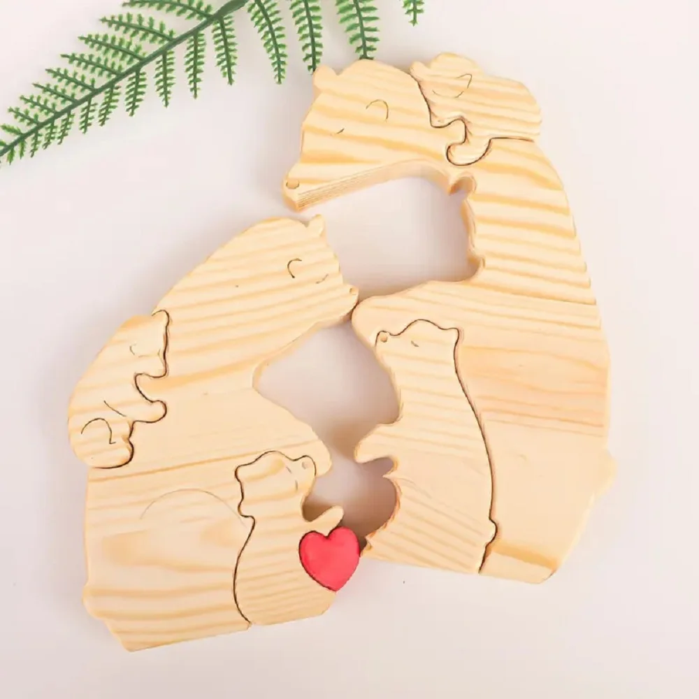 Free Custome Unique Hug Bear Family Puzzle Engraving Animal Sculpture Ornaments Personalized Home Crafts Holiday Birthday Gift