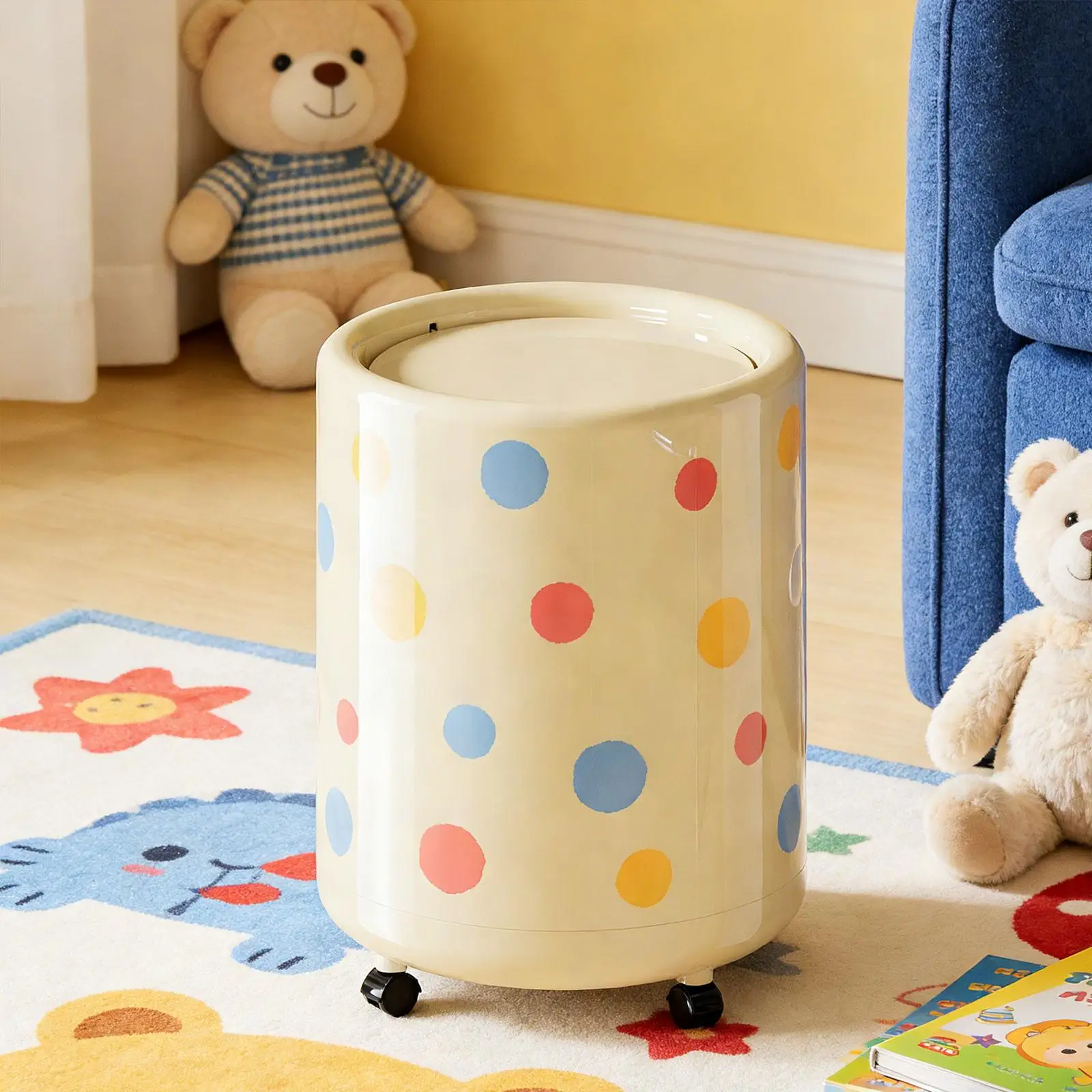 Trash Can with Wheels Dustbin Garbage Bin Waste Basket for Bedroom Kitchen Living Room
