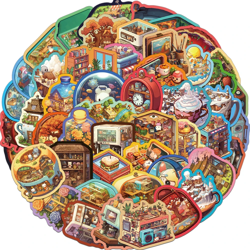 50 Uds. De pegatinas creativas de Micro Mundo, fundas decorativas para equipaje y teléfono, tazas de agua para iPad, manuales, pegatinas impermeables DIY