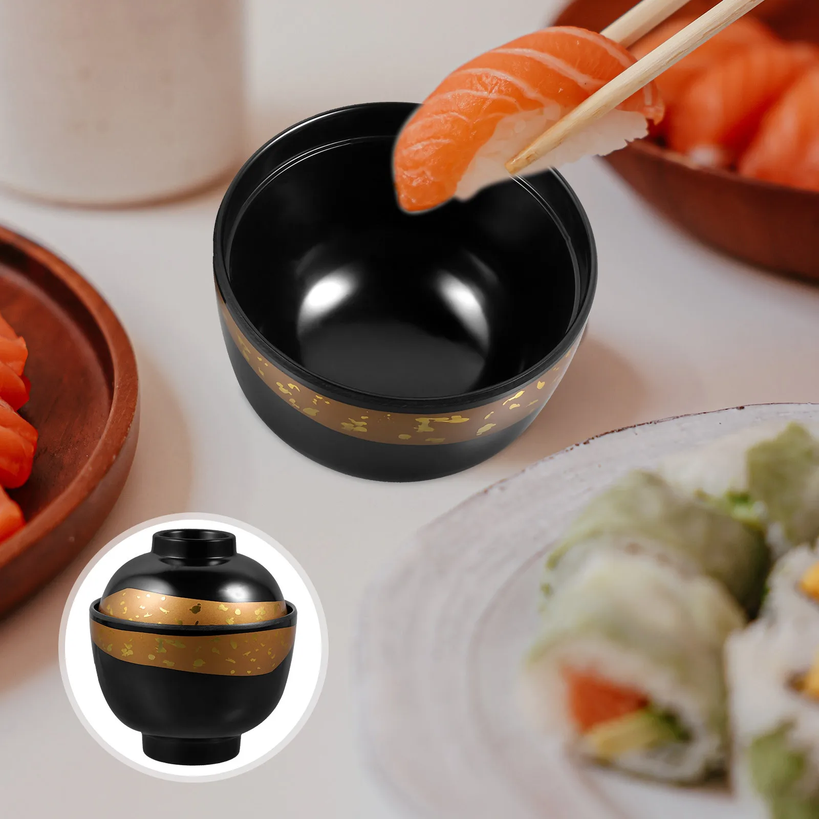 

Japanese Style Rice Bowls Lidded Soup Serving Bowl Heat Resistant Covered Food Container for Sushi Izakaya Cuisine Elegant