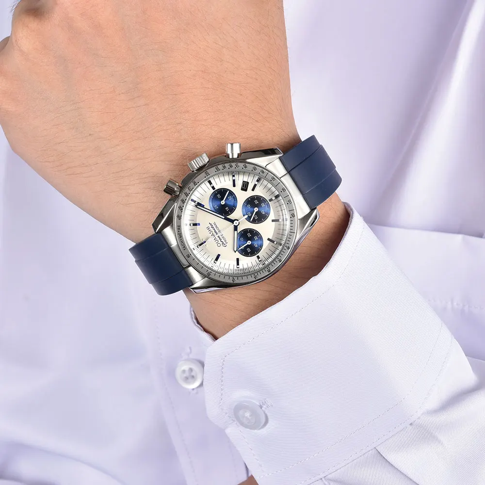 Orologio da 41 mm in argento VK63 movimento cronografo vetro zaffiro orologio impermeabile da uomo d'affari personalizzato