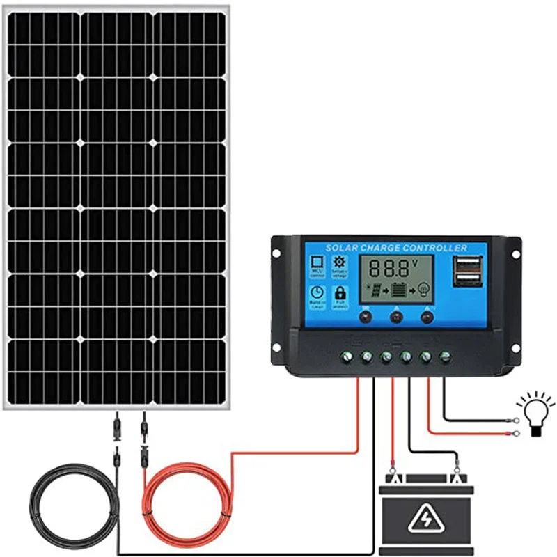 Panel surya 1000W, 2000W, 3000W, 18V, efisiensi tinggi, pengisian daya tinggi, 100A, pengontrol, sel surya luar ruangan untuk rumah/berkemah