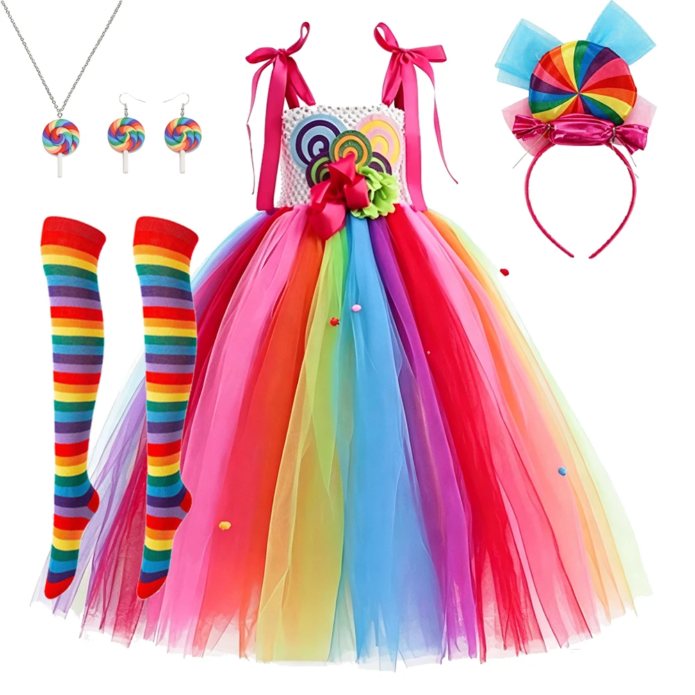 Halloween-Karnevalskostüm für Kinder, Lollipop-Kleidung, Purim-Kostüm, Hübsches Tutu, Flauschiges Bonbon-Prinzessinnen-Ballkleid – Detail 11