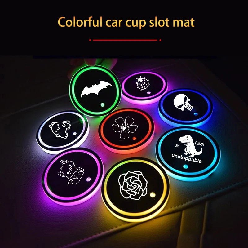 

2PCS Creative Customization Logo Luminous Car Cup Coaster Holder Car Led Atmosphere Lamp for Cars Water Bottle Cup Holder Pad