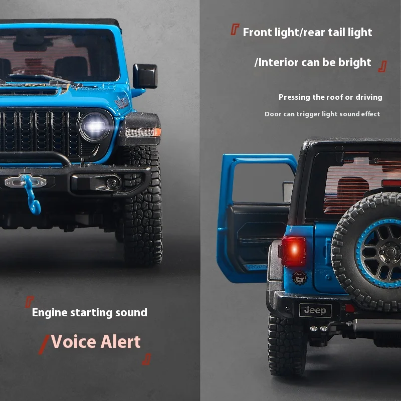 Jeep wrangler合金モデルの車のおもちゃ、音と光の効果、1:18スケール、子供とコレクターに最適なギフト