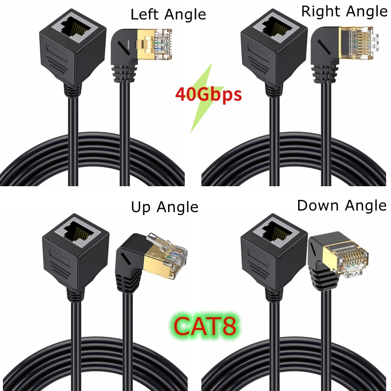 50CM Up Down Left Right RJ45 CAT8 Cable Ethernet Cat 8 40Gbps 2000MHz Lan Cable Internet Network PS4 Router Modem Cat7 Thin Cord