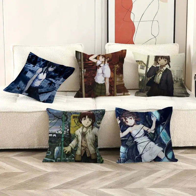 Serial Experiments Lain Anime Movie Sticky Cushion Cover Car Throw Pillow Case For Sofa Car Christmas Gift 40x40cm 45x45cm