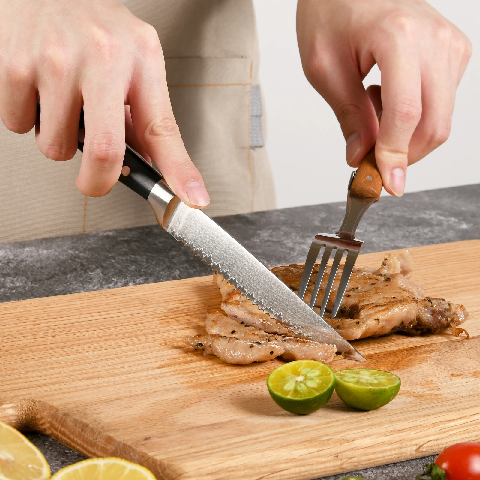 8 Pieces VG10 Damascus Steel Steak Knife Set  Comfort Grip Ergonomic Handle Wood Gift Case for Family Dinners Restaurant Home Steak Meal Preparation view 3