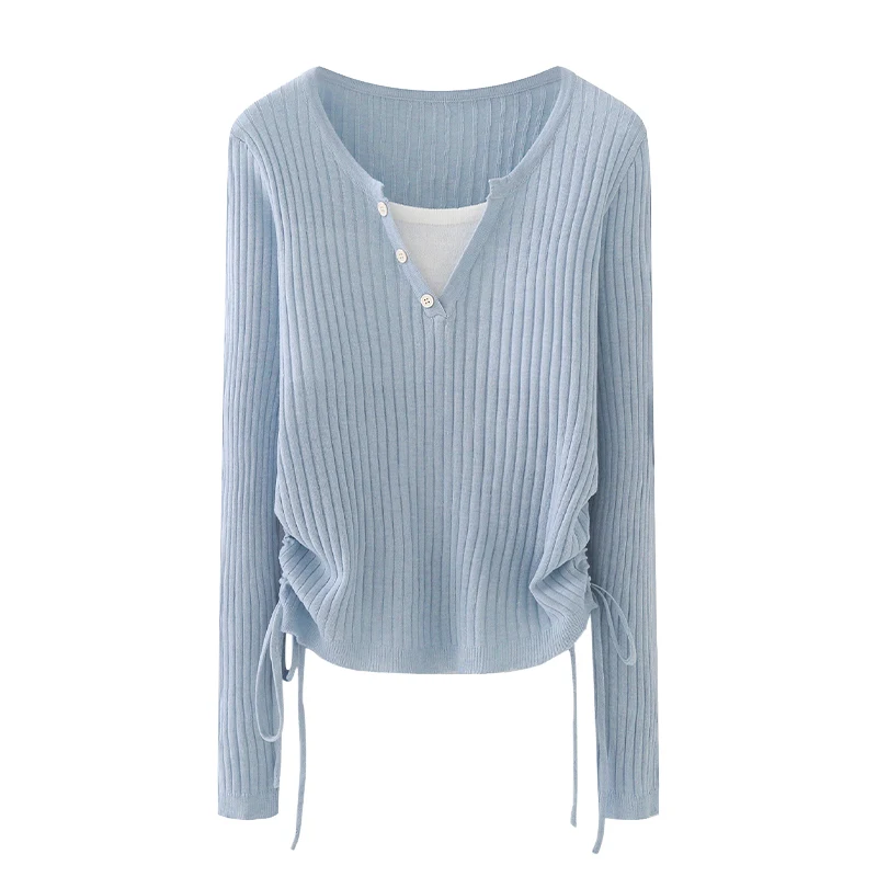 Simple Style Women's Knitted Cardigan Spring Summer New Small Size Drawstring Waist Slimming Top Coat Sweet Style Jieyi Brand