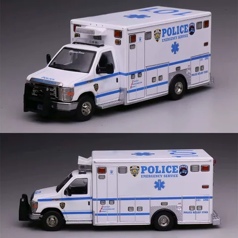 596 Diecast 1:64 Scale E450 Ambulance #145 & 2013 Explorer #161 Alloy Car Model Static Display Collectible Toy Gift Souvenir