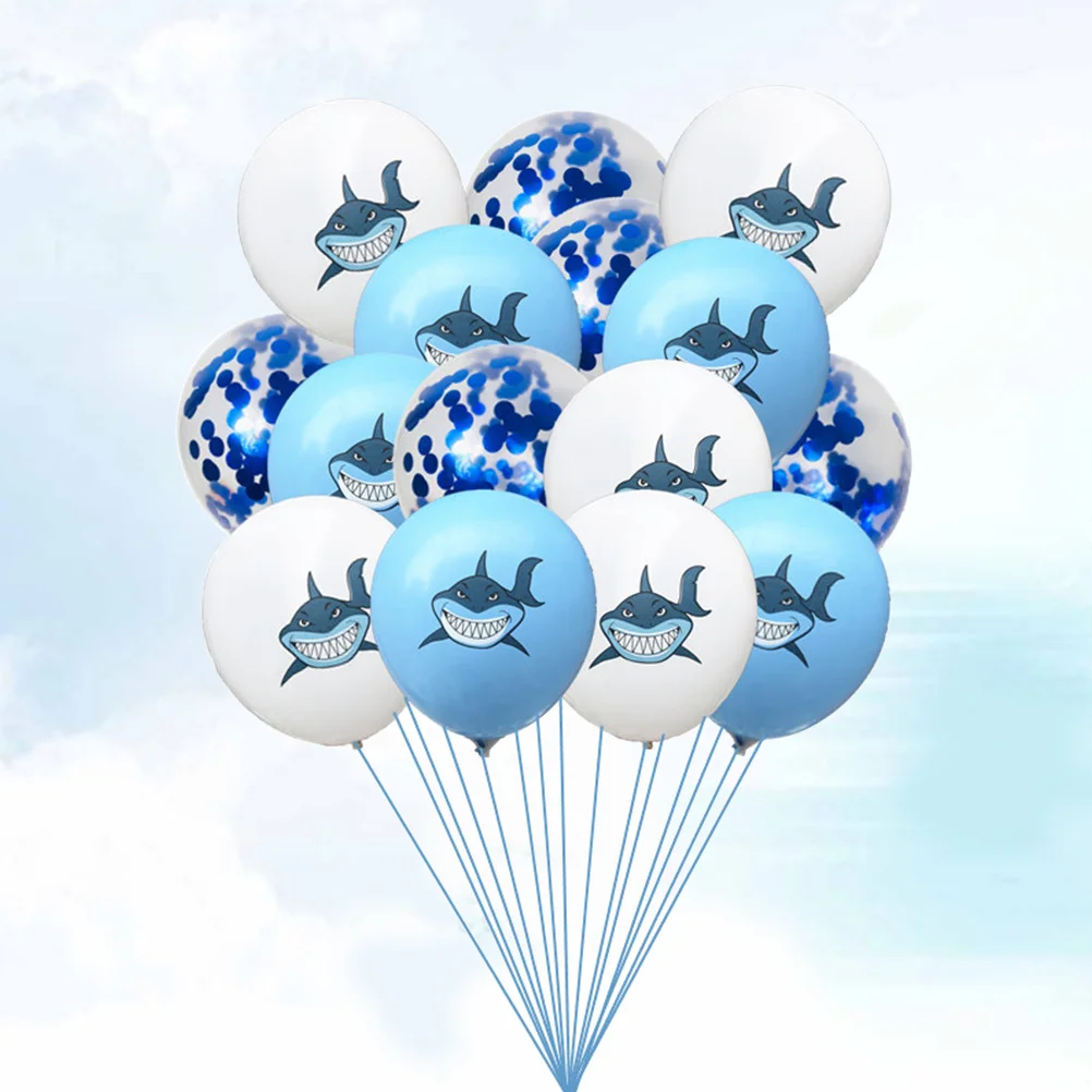 

15 Pcs Baby Shower Party Balloons Colored Shark and Sequin Kit Ocean Themed Latex Emulsion