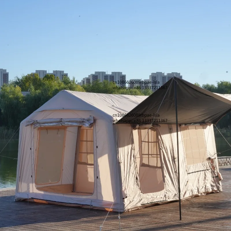 12 Square Meters 2.2 Meters Height Inflatable Camping Tent With Canopy Air Conditioning Hole For Large Family Outdoor Camping