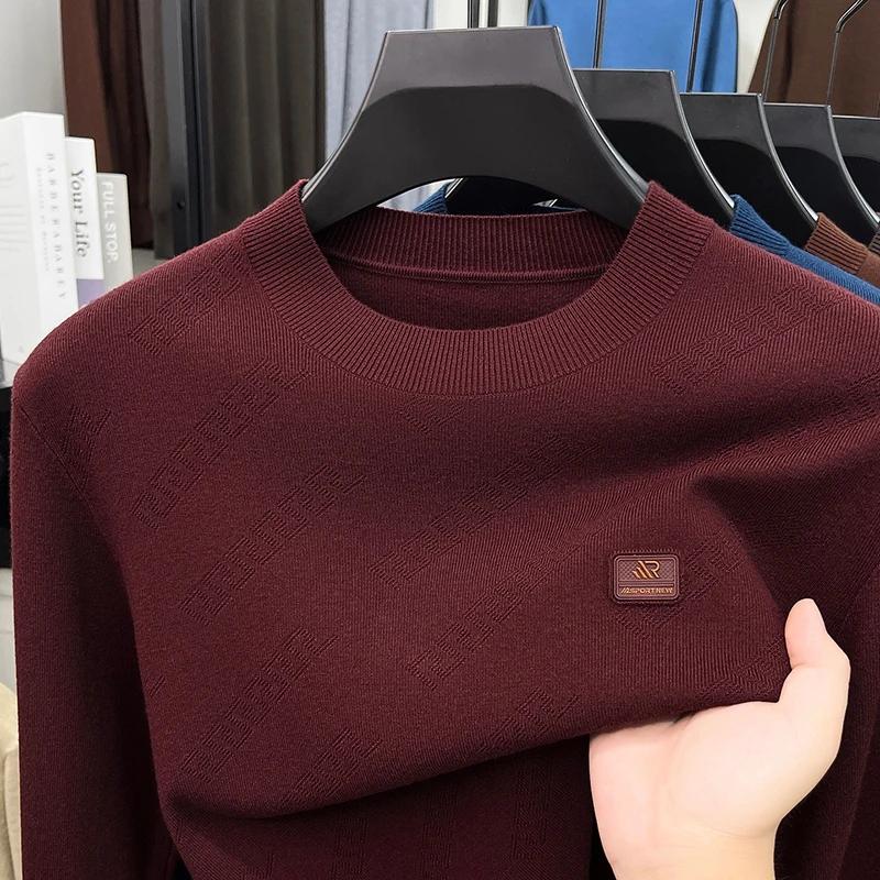 Modischer, trendiger Herren-Strickpullover mit Rundhalsausschnitt in Uni-Farbe, hautfreundlich, langärmelig, für Herbst und Winter, Business-Casual-Herrenbekleidung – Detail 10