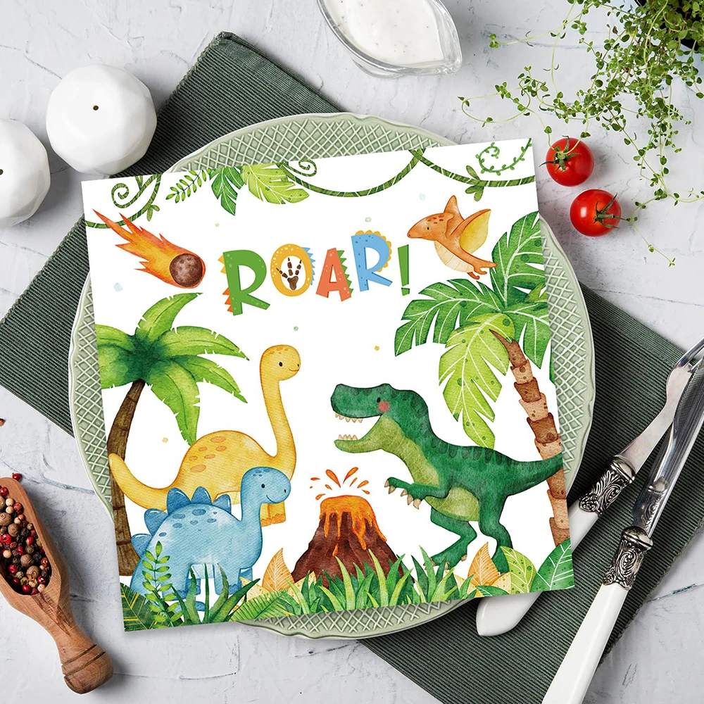 20/40 Stück Dinosaurier-Geburtstagsdekoration, Tischgeschirr, Aquarell-Dinosaurier-Pappteller, Servietten für Jungen, Kinder, Dino-Party-Dekorationszubehör – Detail 6