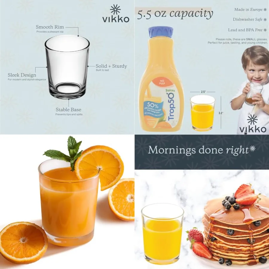 

5 Ounce Small Juice Glasses, Heavy Base Glassware, Cups for Drinking Orange Juice, Water, Glass Drinking Glasses for Tasting, S