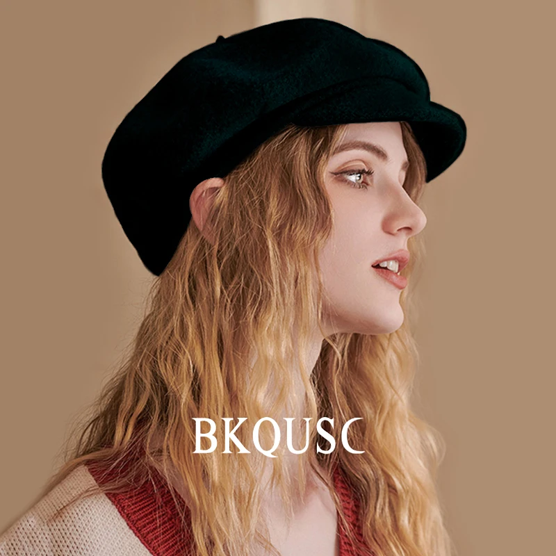 Unisex Wool Beret Cap Solid Color Winter Warm Vintage Pure Wool Black Berets Casual Adjustable Wool Retro Newsboy Hats 55-58cm