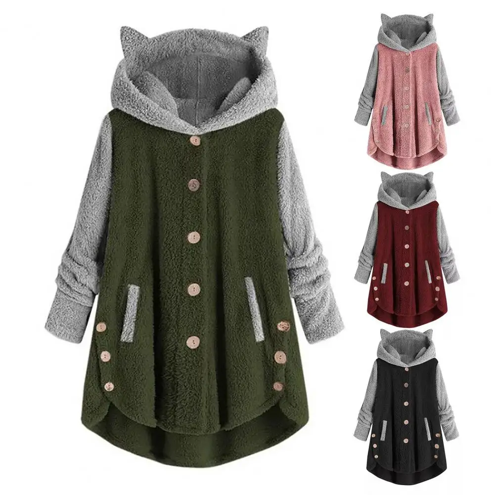 Lovely Women Jacket Cartoon Hooded Easy-Care Soft Girls Warm Jacket