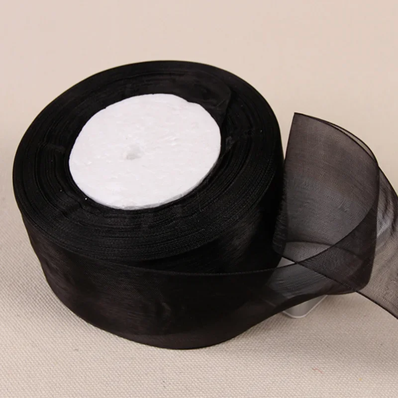 12mm 15mm 20mm 25mm 40mm 50mm Schwarze Transparente Organza-Bänder DIY Bastelbedarf Stoff Weihnachten Hochzeit Geburtstag Party Deko 50 Yards