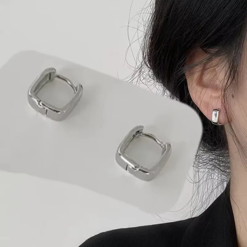 Huajie أقراط مربعة الشكل بسيطة بإبزيم للنساء على طراز سيدة المكتب البري مجوهرات أذن عصرية كورية جديدة #2