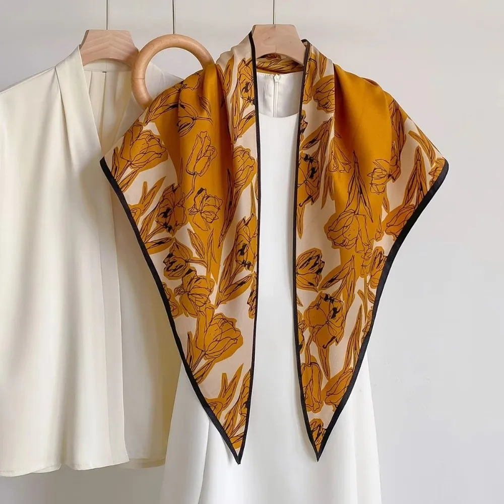 Floral Print Triangle Shawl Multi Purpose Design Versatile Style Shoulder Wrap Fashionable Texture Lightweight Fabric Waist Sash