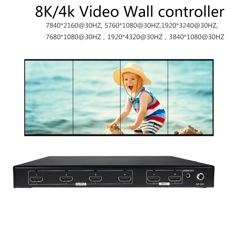 2x2 8K 4K TV Video Wall Controller 1X2 1X4 1X3 2X1 3x1 4X1 Multi Video Screen Processor 7680x1080 5760x1080 3840x1080 3240*1920