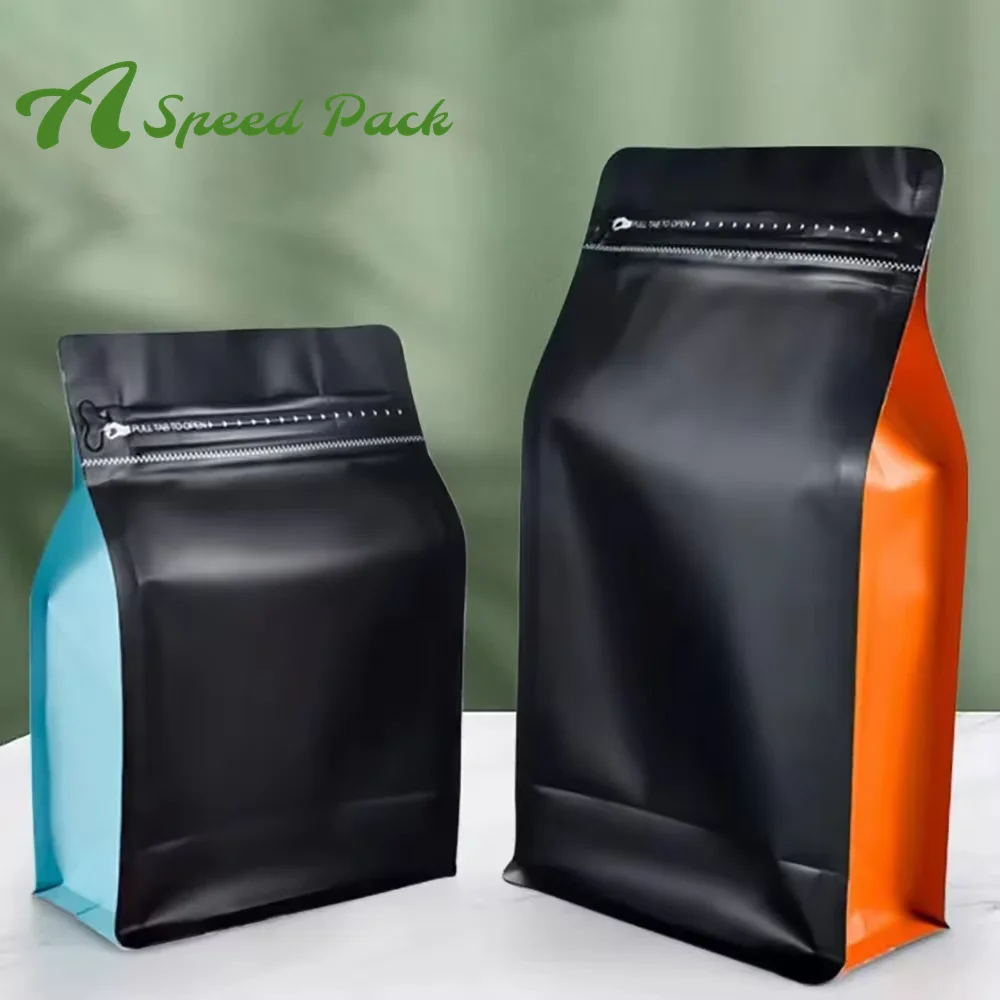 

25pcs 100g 150g 250g 500g 1kg Recyclable Side Gusset Flat Bottom Coffee Bean Plastic Bag with Valve and Zipper Wholesale