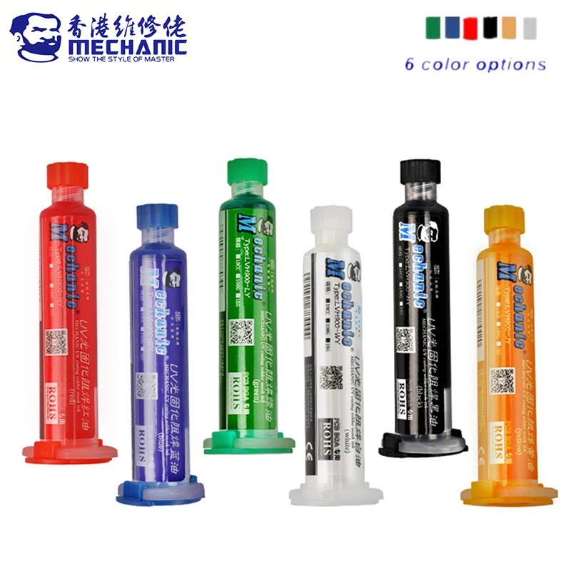 MECHANIC 6 Colors UV Curing Solder Mask Ink Welding Oil 10cc BGA PCB Paint Prevent Corrosive Arcing Soldering Paste Weld Flux