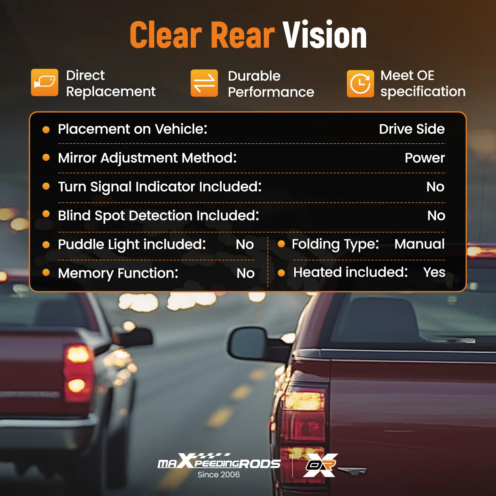 

Driver Side Mirror for Chevy Avalanche 2007-2013 Heated Power Manual 25775844