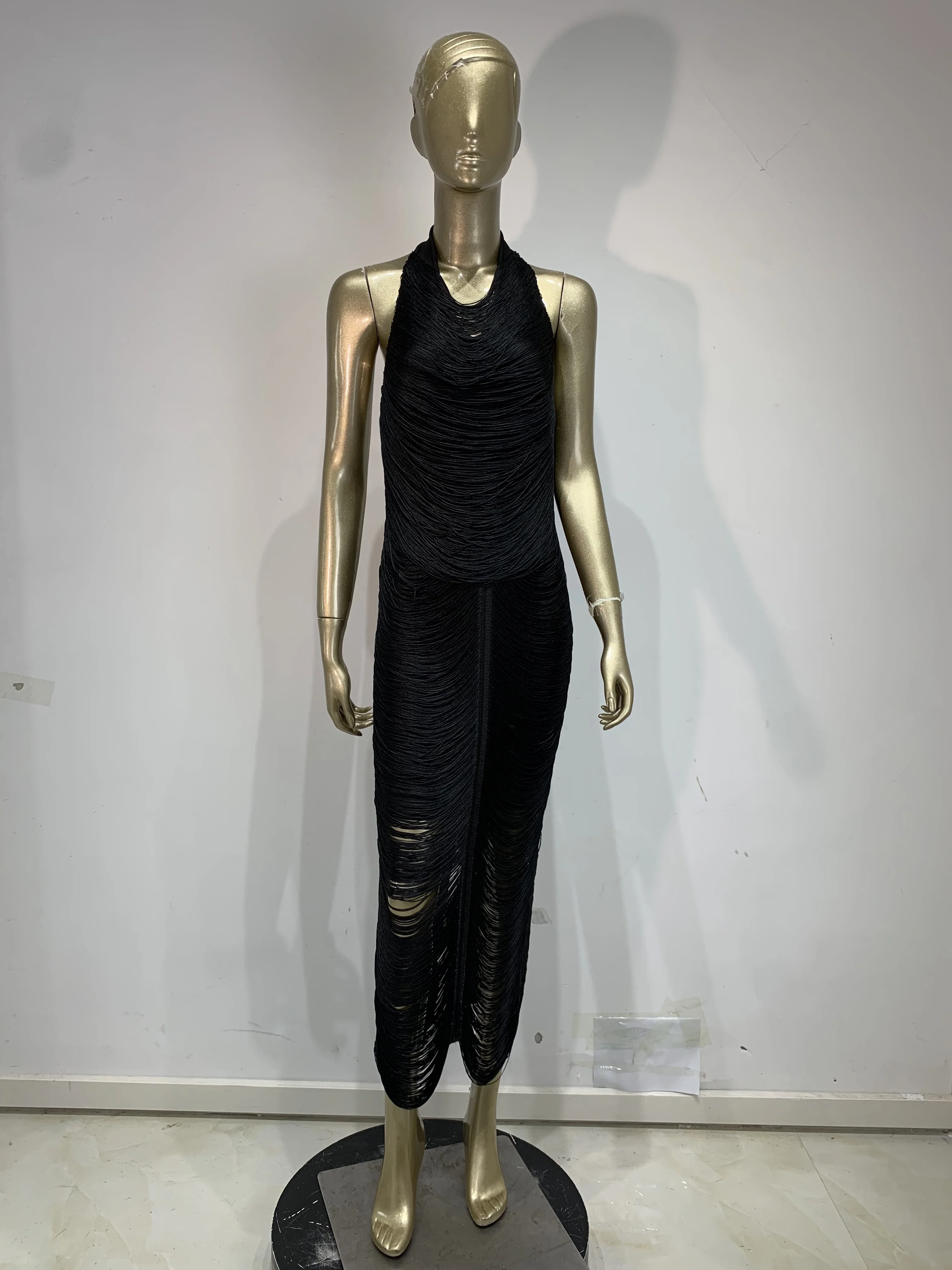 Women Sexy Backless Sleeveless Tassel Bodycon Long Dress Evening Gown Celebrity Elegant Nightclub Birthday Party Cocktail Dress