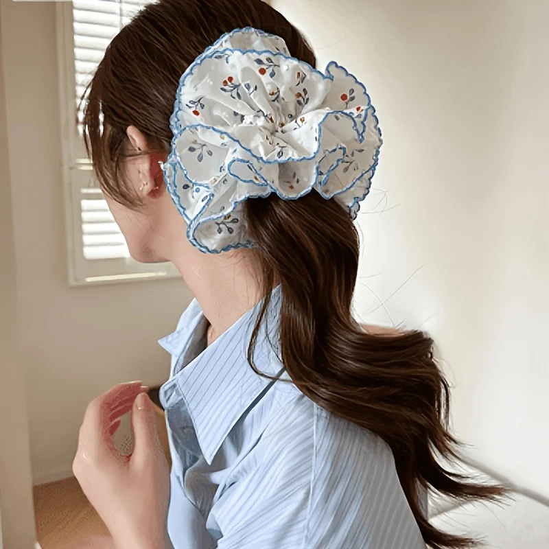 Vitality French Small Cherry Large Intestine Hair Tie Women'S Lazy Style Hair Band 4-Layer Fluffy Hair Rope Hair Accessory
