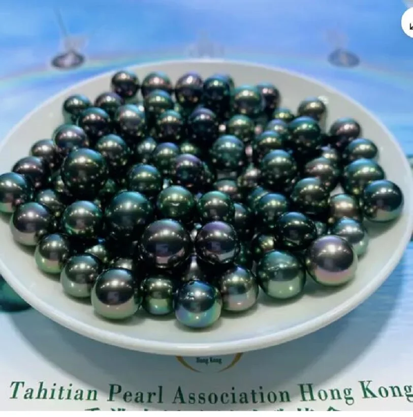 Customized Jewelry7-8mm natural south sea Tahitian black green round loose pearl undrilled