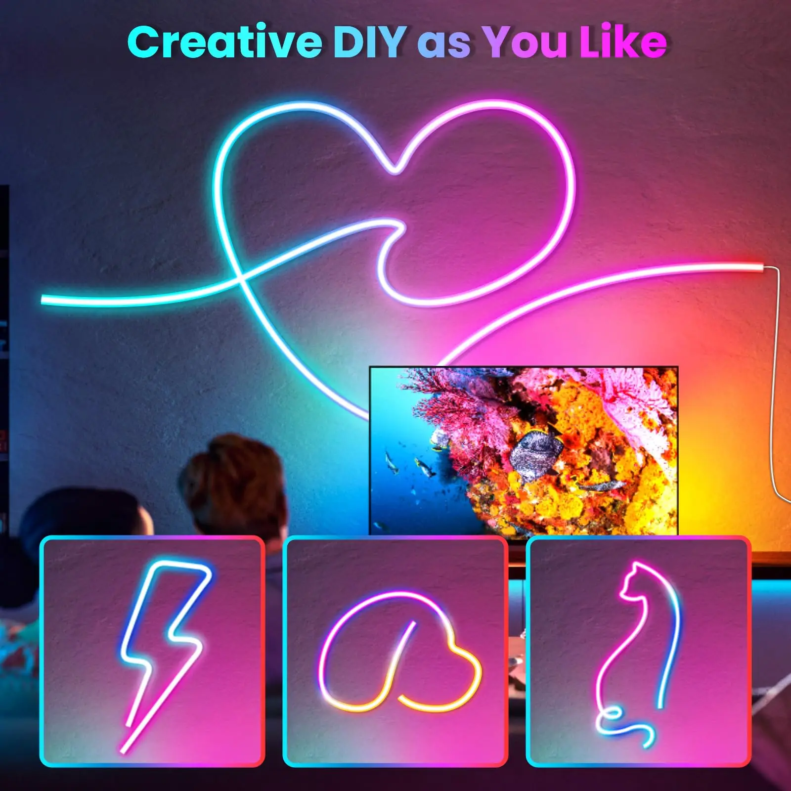 Symphony Neon Lights, Led Color-changing, Full-color Led, Diy Styling, Color Rgbic Music, Fantasy Horse Racing, Flowing Water and Other Effects,