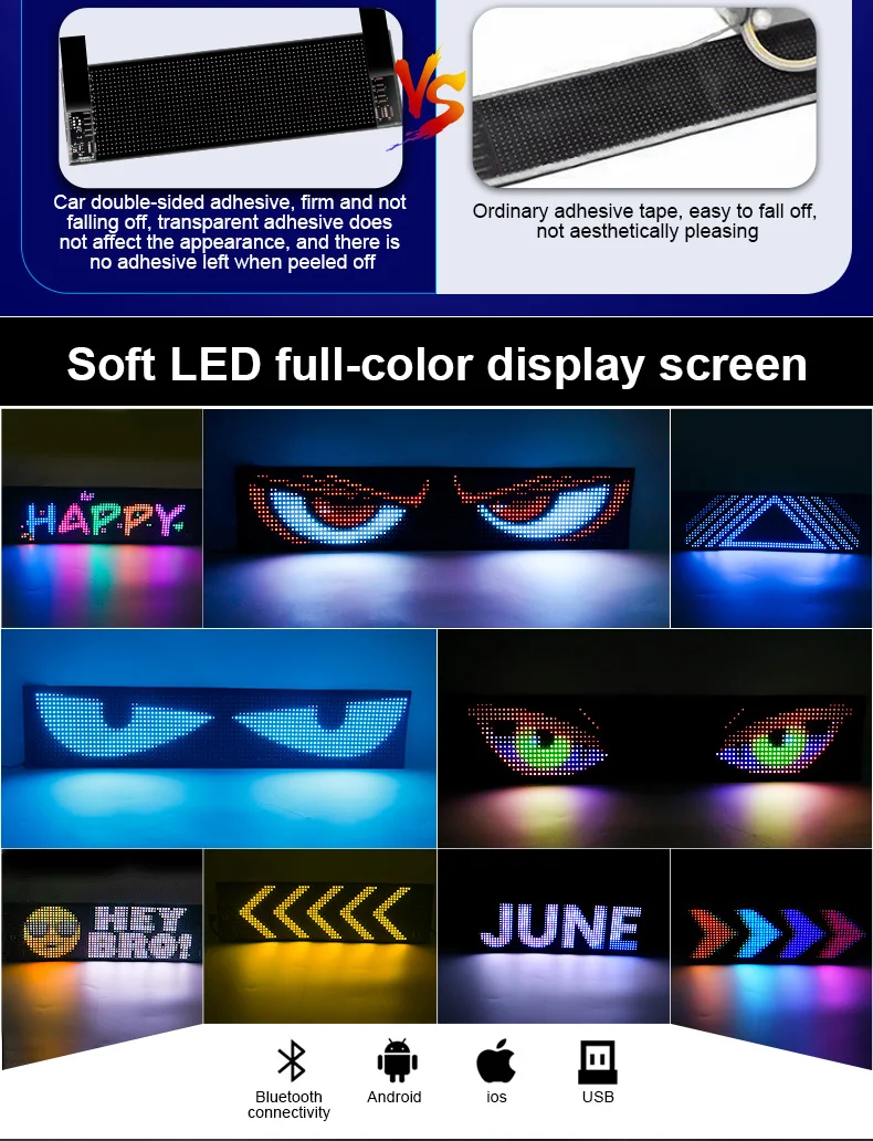 Multifunktionales helles Devil Eyes LED-Licht für die Windschutzscheibe des Autos, flexibel, programmierbar, Scroll-LED-Anzeige, Bluetooth-APP-Steuerung – Detail 12