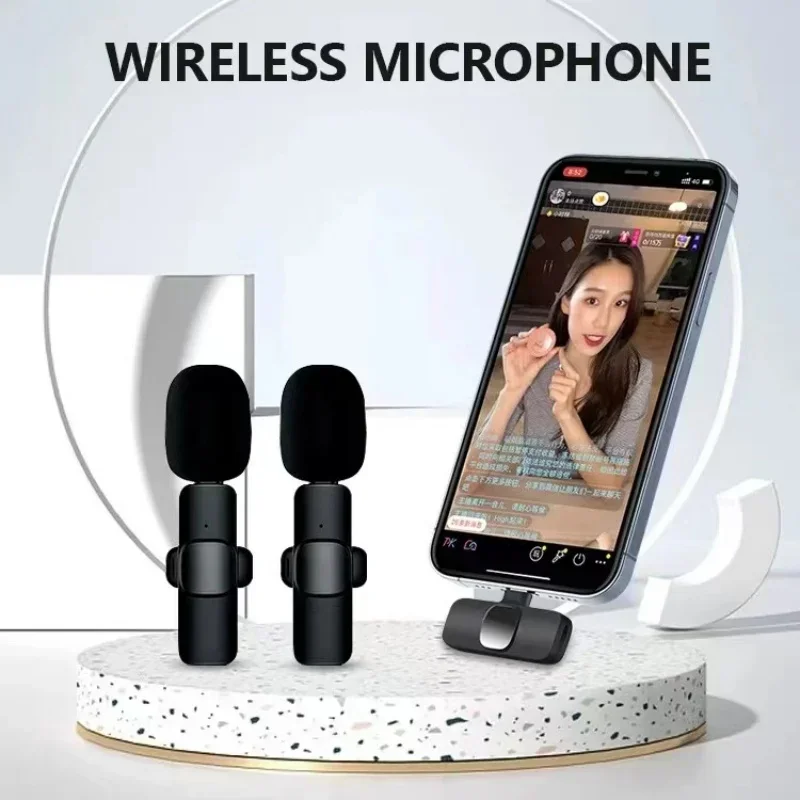 NEW 2 IN 1 Wireless Lavalier Microphone Audio Video Recording Mini Mic For iOS Android Laptop Live Gaming Mobile Phone Tablet