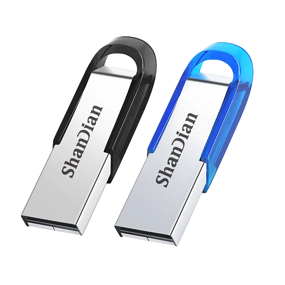 Original SHANDIAN Blue USB Flash Drive Metal Pendrive Black 128GB 64GB 32GB 32GB Memory Stick USB 2.0 U Disk for Computer Gift