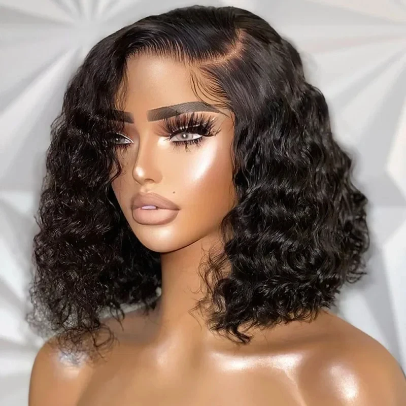 

Short Bob Wigs Curly Lace Front Human Hair Wig 13X4 Hd Lace Frontal Wig 4X4 Closure Wigs Deep Wave Frontal Wig Glueless Wig